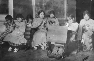 Inuit Prints: Sewing class, between c1900 and c1930. Creator: Unknown