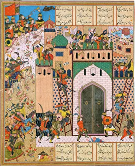 Shah Anushirvan Captures the Fortress of Saqila. Artist: Iranian master Shah Anushirvan Captures the Fortress of Saqila. Artist: Iranian master