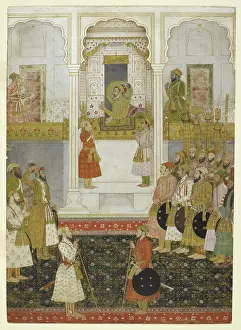 Khurram Prints: Shah Jahan in durbar, holding a ruby in his right hand, c1650. Creator: Unknown