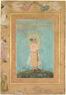 Shah Jahan holding a spinel and a long Deccan sword, from the Late Shah Jahan Album, c
