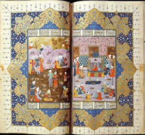 Ferdowsi Prints: Shah Luhrasp?s Ascension to the Throne (Manuscript illumination from the epic Shahname by Ferdowsi)
