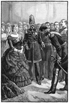 Shah Collection: The Shah of Persia presenting his suit to Queen Victoria at Windsor, mid-late 19th century