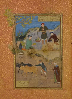 Weighing Gallery: Shaikh Mahneh and the Villager, Folio 49r from a Mantiq al-tair (Language of the Birds)