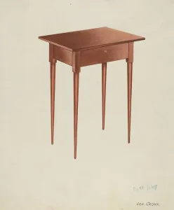 Cronk Lon Prints: Shaker Candle Table, c. 1937. Creator: Lon Cronk