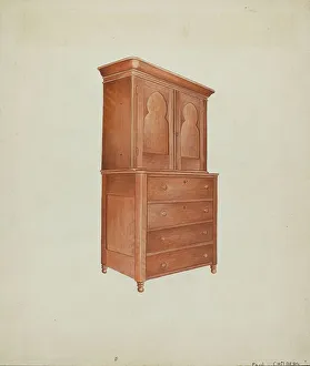 Shaker Prints: Shaker Cherry Cabinet with Drawers, c. 1937. Creator: William Paul Childers