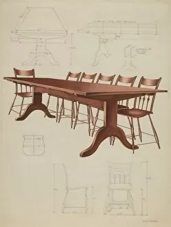 Chairs Collection: Shaker Dining Table and Chairs, c. 1937. Creator: Lon Cronk