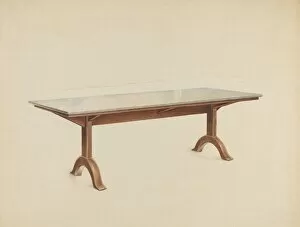 Tabletop Collection: Shaker Dining Table with Marble Top, c. 1953. Creator: John W Kelleher