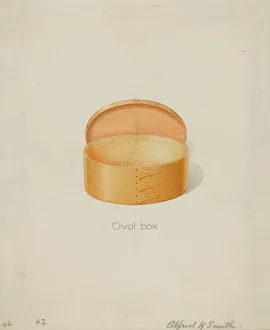 Artists Notes Prints: Shaker Oval Box, c. 1936. Creator: Alfred H. Smith