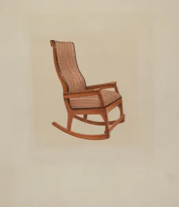 Upholstered Seat Prints: Shaker Rocking Chair, c. 1938. Creator: Lon Cronk