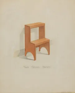 Lawrence Foster Prints: Shaker Two-step Bench, c. 1936. Creator: Lawrence Foster