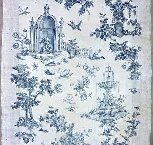 Shakspeare Collection: Shakespeare Monument with Fantastic Fountains and Trees (Furnishing Fabric), England