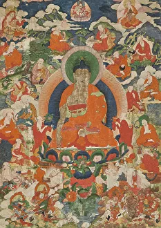 Arhat Prints: Shakyamuni Buddha and the Sixteen Arhats, 19th century. Creator: Tibetan culture