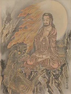 Legs Crossed Prints: Shakyamuni Conquering the Demons (Shaka Goma-zu), ca. 1888. Creator: Kawanabe Kyosai