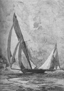 Sir Thomas Johnstone Lipton Prints: The Shamrock and the Columbia racing for the Americas Cup, 1899 (1906)
