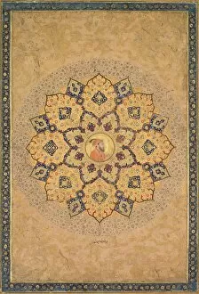 Opaque Watercolour And Gold On Paper Gallery: Shamsa (sunburst) with portrait of Aurangzeb (1618-1707), from the Emperors Album…
