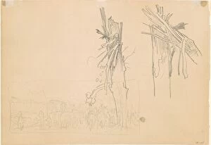 Aftermath Collection: Two Shattered Trees;and Study for 'The Road'[verso], 1918