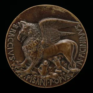 Antonio Di Puccio Pisano Gallery: The She-Griffin of Perugia Suckling Two Infants [reverse], c. 1441. Creator: Pisanello