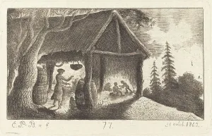 Roulette Prints: The Shed with Children Fighting, 1862. Creator: Emmanuel Phélippes-Beaulieu