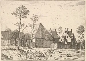Shed with Cottage, from The Small Landscapes, 1559-61. Creator: Johannes van Doetecum I Shed with Cottage, from The Small Landscapes, 1559-61. Creator: Johannes van Doetecum I