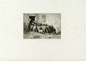 The Sheep Coming Home, c. 1865. Creator: Charles Emile Jacque