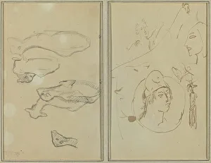 Paul Gaugin Prints: Five Sheep; Four Head Studies [verso], 1884-1888. Creator: Paul Gauguin