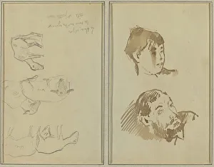 Paul Gaugin Prints: Five Sheep; Head of a Woman and Head of a Bearded Man [recto]