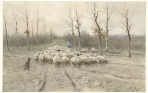 Flock Prints: Sheep herd on the heathland near Laren, 1848-1888. Creator: Anton Mauve