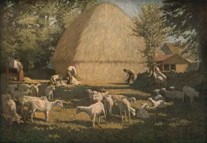 Sheepshearing Prints: Sheep Shearing, 1901, (c1930). Creator: Dermod O Brien