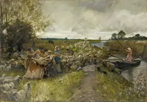 Storm Cloud Prints: Sheepshearing In The Fens, 1889. Creator: Robert Macbeth Walker