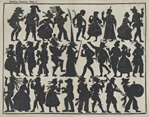 Commedia Dellarte Gallery: Sheet 1 of figures for Chinese shadow puppets, ca. 1850-70. Creator: Juan Llorens