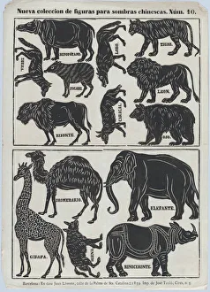 Hippo Prints: Sheet 10 of figures for Chinese shadow puppets, 1859. Creator: Juan Llorens