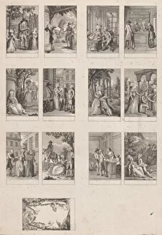 Images Dated 2nd December 2020: Sheet of 13 subjects for an Almanac, ca. 1780. Creator: Dorgez