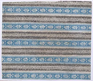 Relief Print Prints: Sheet with five borders with blue and black abstract patterns, 19th century. Creator: Anon