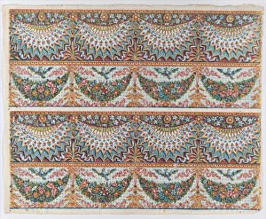 Festoon Prints: Sheet with a two borders with four hanging draperies
