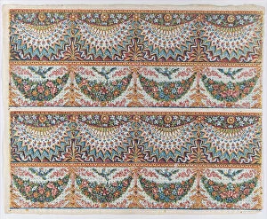 Sheet with a two borders with four hanging draperies, multicolor fest... late 18th-mid-19th century. Creator: Anon