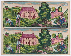 Sheet with two borders with pastoral landscapes, late 18th-mid-19th... late 18th-mid-19th century. Creator: Anon Sheet with two borders with pastoral landscapes, late 18th-mid-19th... late 18th-mid-19th century. Creator: Anon