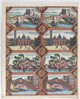 Venice Italy Collection: Sheet with two borders with Venetian landscapes, late 18th-mid-19th... late 18th-mid-19th century