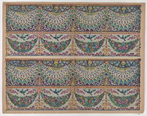 Bouquet Gallery: Sheet with five bouquets on a blue checkered background, late 18th-m... late 18th-mid-19th century
