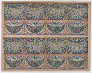 Remondini Prints: Sheet with five bouquets on a blue checkered background