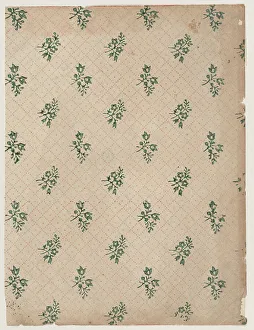 Relief Print Prints: Sheet with dot grid pattern with bouquets, 19th century. Creator: Anon