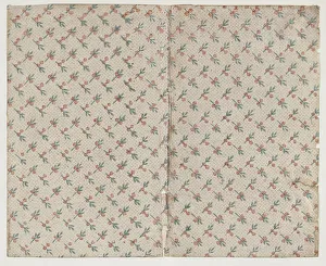 Relief Print Prints: Sheet with dot grid pattern with bouquets, 19th century. Creator: Anon