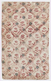 Relief Print Prints: Sheet with grid and floral pattern, 19th century. Creator: Anon
