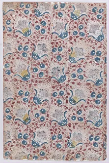 Relief Print Prints: Sheet with overall dot, floral, and vine pattern, 19th century. Creator: Anon