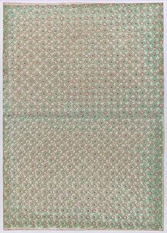 Relief Print Prints: Sheet with overall floral and dot pattern, 19th century. Creator: Anon