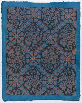 Remondini Prints: Sheet with overall floral pattern on blue background