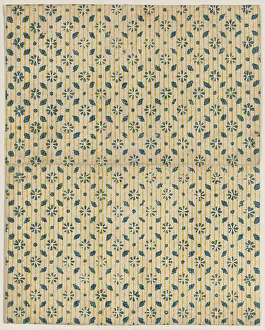 Relief Print Prints: Sheet with overall floral and stripe pattern, 19th century. Creator: Anon