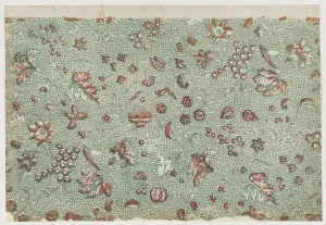 Relief Print Prints: Sheet with overall floral and vine pattern with dots, 19th century. Creator: Anon