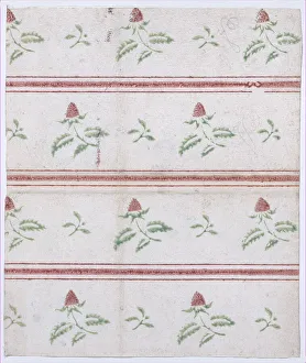Relief Print Prints: Sheet with overall leaf, flower, and stripe pattern, 19th century. Creator: Anon