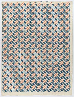 Orange Colour Gallery: Sheet with overall orange and blue geometric pattern, late 18th-mid-... late 18th-mid-19th century