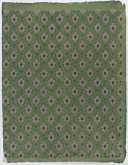 Remondini Prints: Sheet with overall pink floral pattern on green background